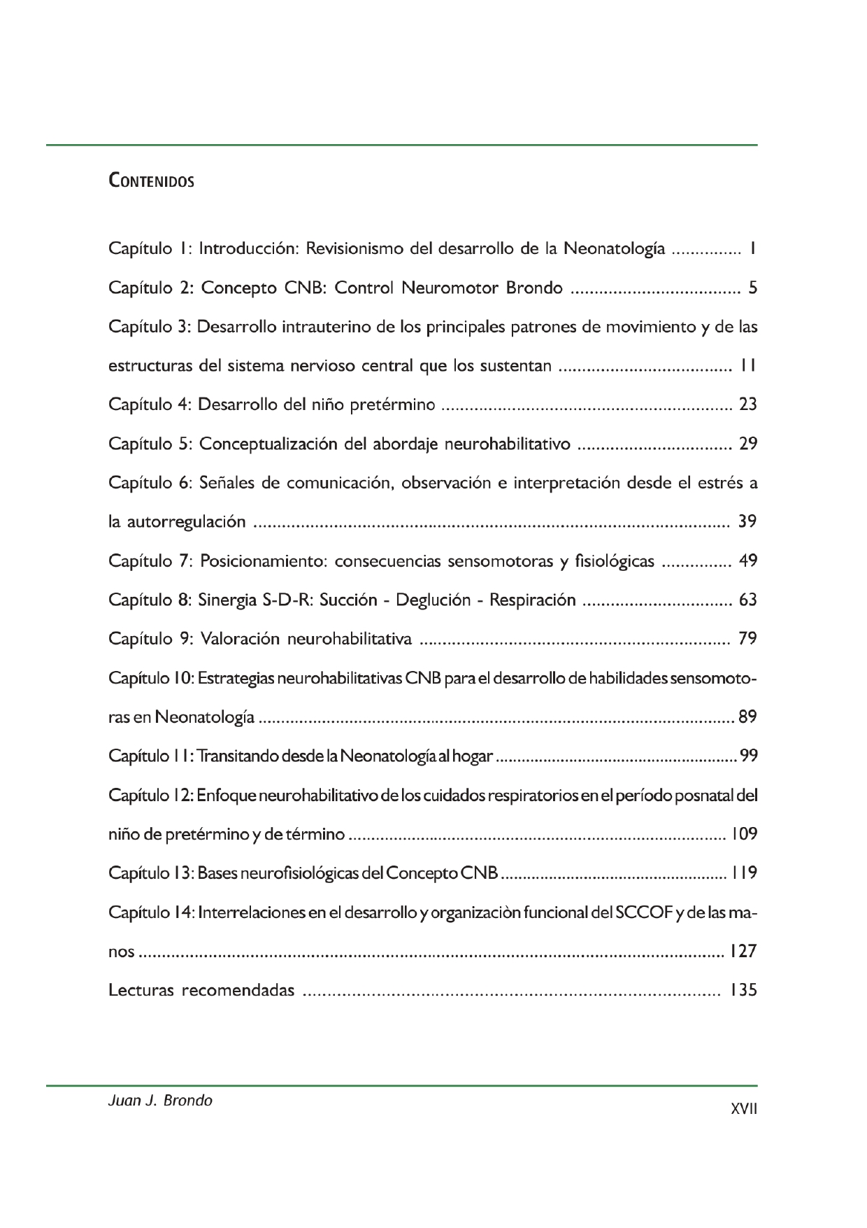 Inhaltsverzeichnis Brondo Buch 2025 ABORDAJE NEUROHABILITATIVO EN NEONATOLOGÍA